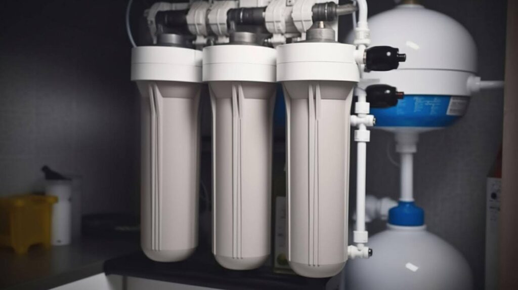 A water filter system installed in a modern kitchen showcasing its sleek design and functionality