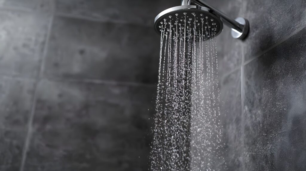 A shower head with water cascading down its surface, creating a refreshing flow.